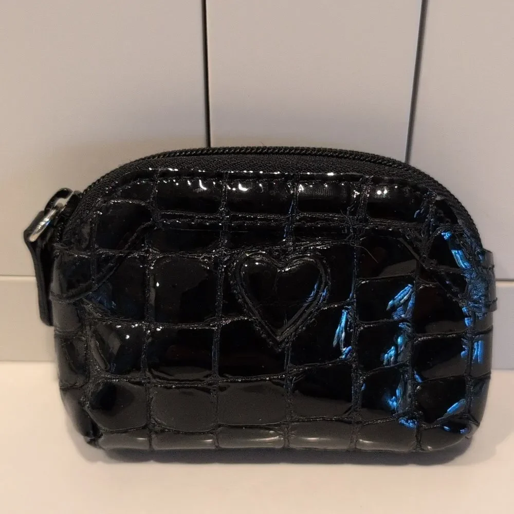 Brighton Black Croc Embossed Patent Leather Heart-Embellished Coin Purse Case